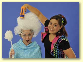 Bernadette with a photo of a soap hairdo, a routine from her show.